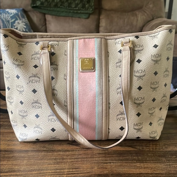 MCM Handbags - MCM Visetos in Beige and Pink Women's Tote Bag